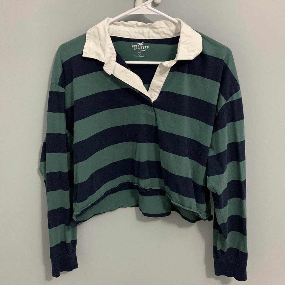 Hollister stripped polo long sleeve